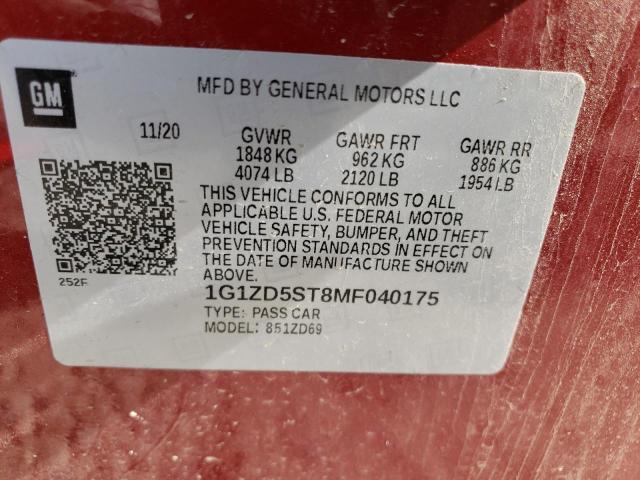 2021 CHEVROLET MALIBU LT 1G1ZD5ST8MF040175