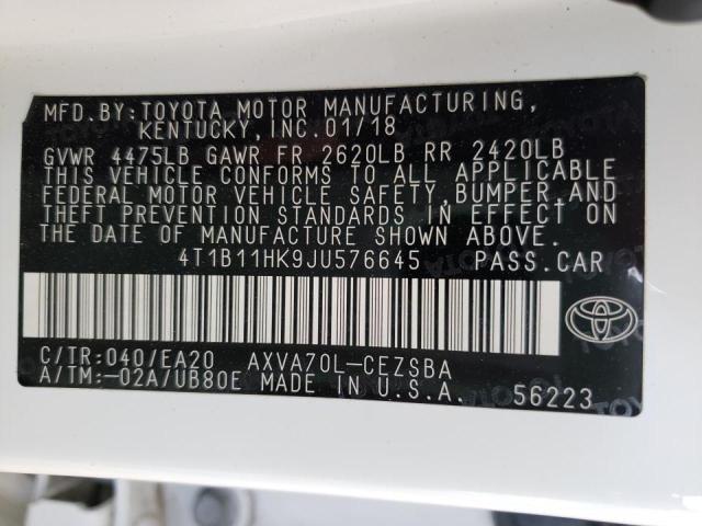 2018 TOYOTA CAMRY L 4T1B11HK9JU576645