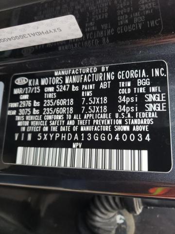 2016 KIA SORENTO EX 5XYPHDA13GG040034