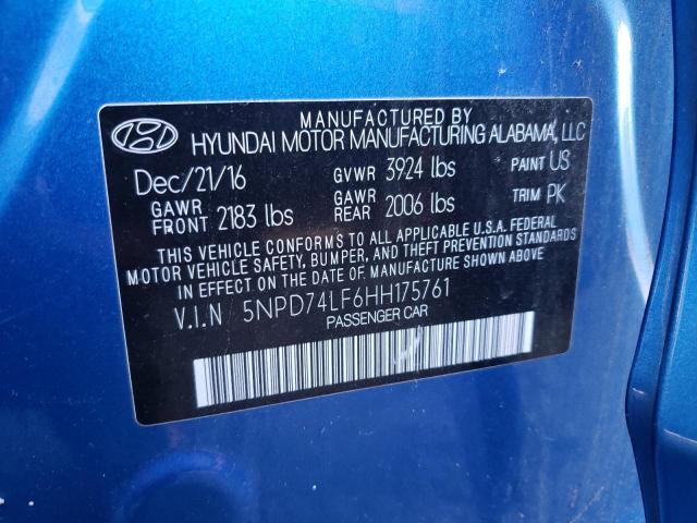 2017 HYUNDAI ELANTRA SE 5NPD74LF6HH175761