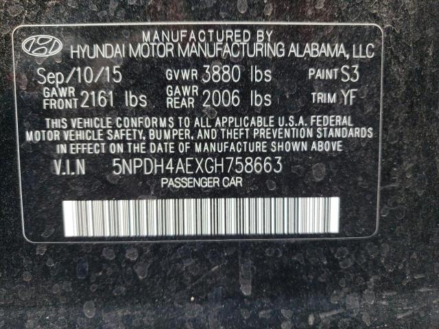 2016 HYUNDAI ELANTRA SE 5NPDH4AEXGH758663