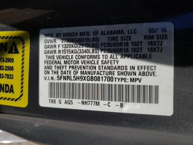 2016 HONDA ODYSSEY TO 5FNRL5H9XGB081700