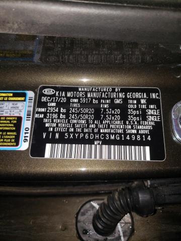 2021 KIA TELLURIDE 5XYP6DHC3MG149814