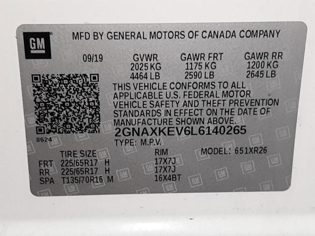 2GNAXKEV6L6140265 Chevrolet Equinox Lt 2020. Фото: 9