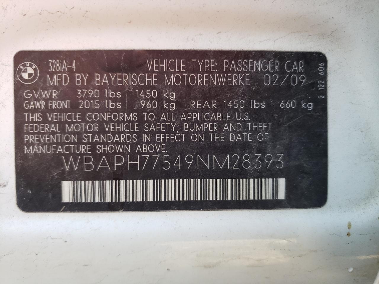 2009 BMW 328 I VIN: WBAPH77549NM28393 Lot: 42890852
