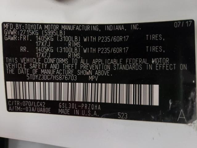 2017 TOYOTA SIENNA XLE 5TDYZ3DC7HS876703