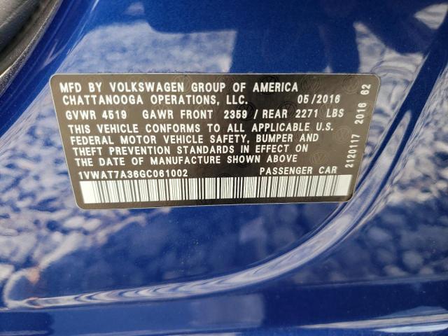 2016 VOLKSWAGEN PASSAT S/R 1VWAT7A36GC061002