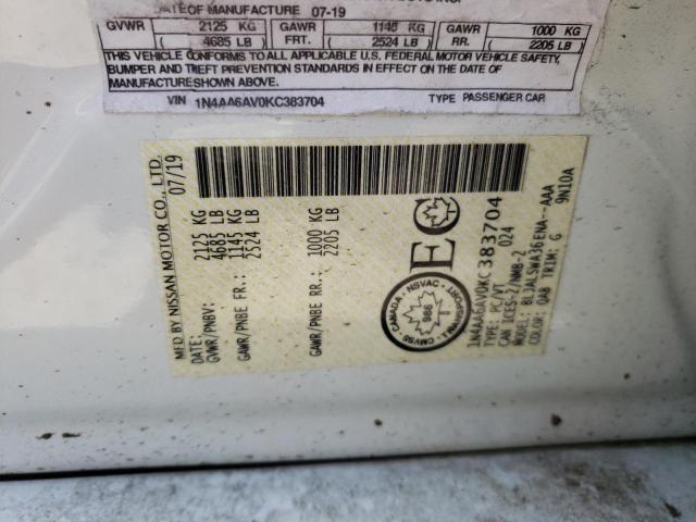 2019 NISSAN MAXIMA S 1N4AA6AV0KC383704