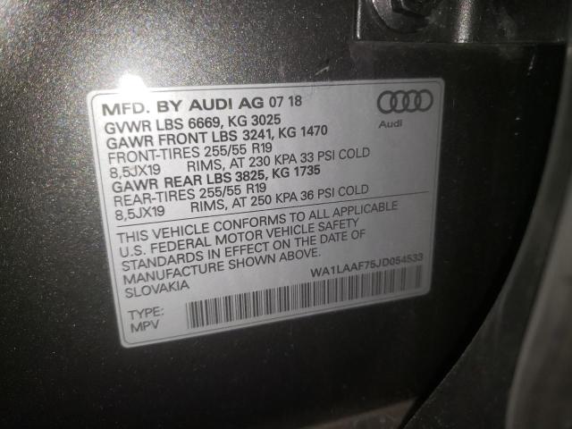 VIN WA1LAAF75JD054533 2018 Audi Q7, Premium Plus no.10