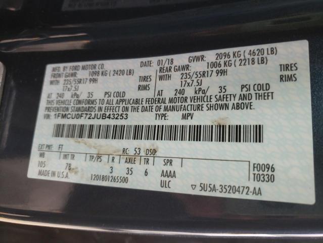 2018 FORD ESCAPE S 1FMCU0F72JUB43253