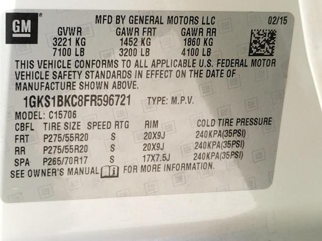2015 GMC YUKON SLT 1GKS1BKC8FR596721