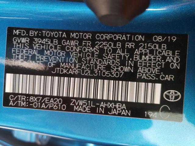 2020 TOYOTA PRIUS L JTDKARFU2L3105307