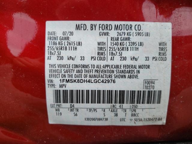 2020 FORD EXPLORER X 1FMSK8DH4LGC42976
