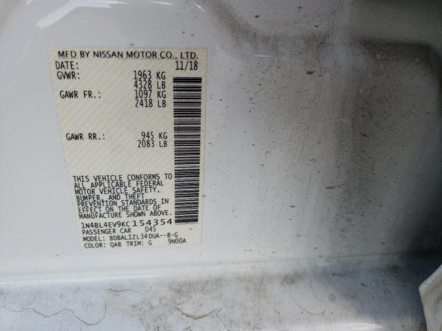 2019 NISSAN ALTIMA SL 1N4BL4EV9KC154354