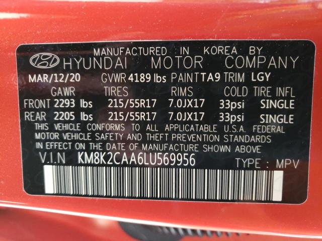 VIN 4A4AR3AU2FE009476 2020 HYUNDAI KONA no.10