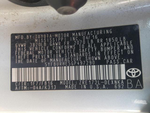 2016 TOYOTA COROLLA L 5YFBURHE5GP497290