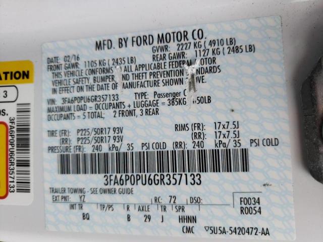 2016 FORD FUSION SE 3FA6P0PU6GR357133