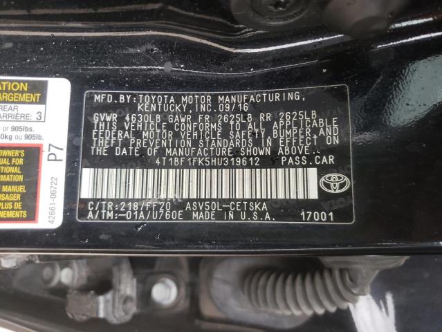 2017 TOYOTA CAMRY LE 4T1BF1FK5HU319612