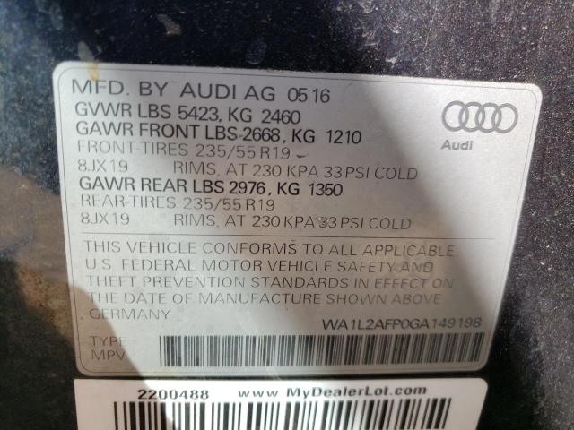 2016 AUDI Q5 PREMIUM WA1L2AFP0GA149198