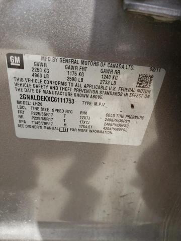 2GNALDEKXC6111753 Chevrolet Equinox Lt 2012. Фото: 9