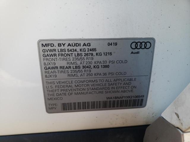 2019 AUDI Q5 PREMIUM WA1BNAFYXK2106549