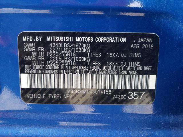 2018 MITSUBISHI OUTLANDER JA4AR3AW0JU014158