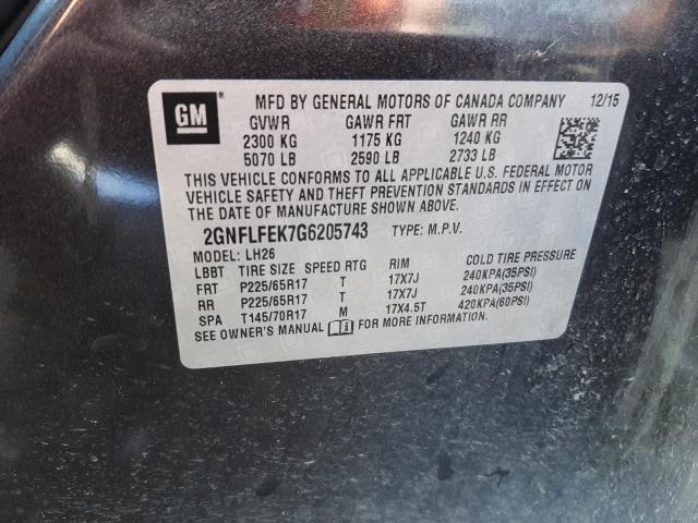 2016 CHEVROLET EQUINOX LT 2GNFLFEK7G6205743
