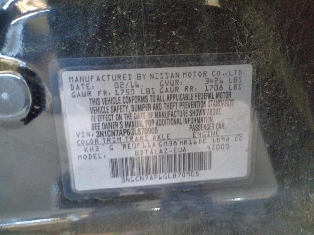3N1CN7AP6GL870905 Nissan Versa S 2016. Фото: 9