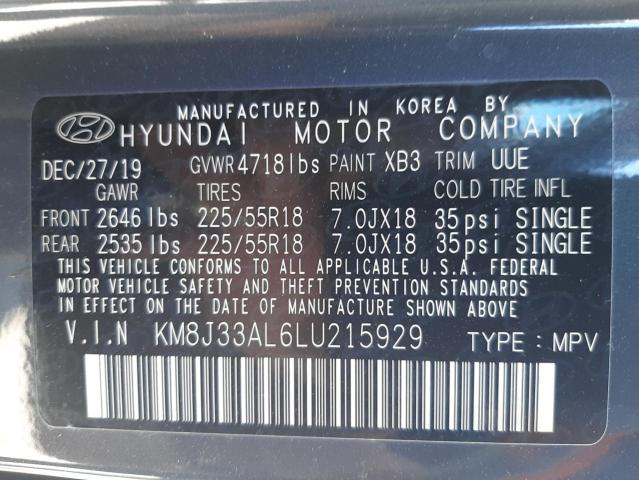 2020 HYUNDAI TUCSON LIM KM8J33AL6LU215929