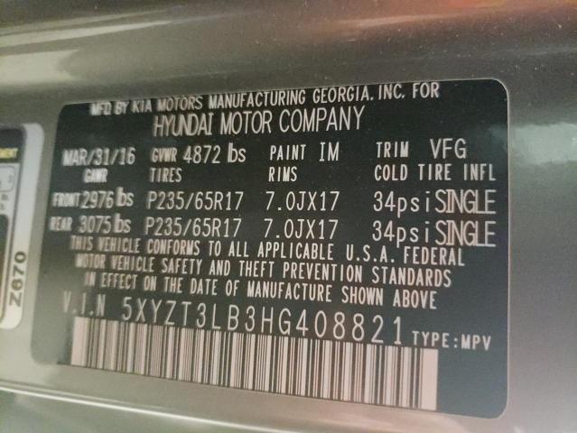 2017 HYUNDAI SANTA FE 5XYZT3LB3HG408821