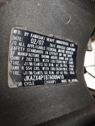 2007 KAWASAKI ZX600 P JKAZX4P187A009410