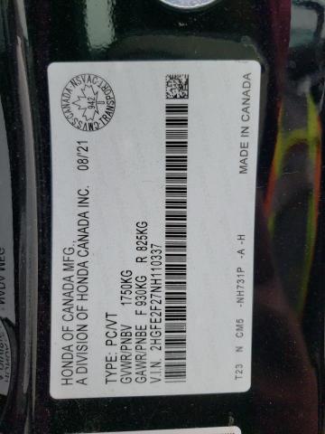 2022 HONDA CIVIC LX 2HGFE2F27NH110337