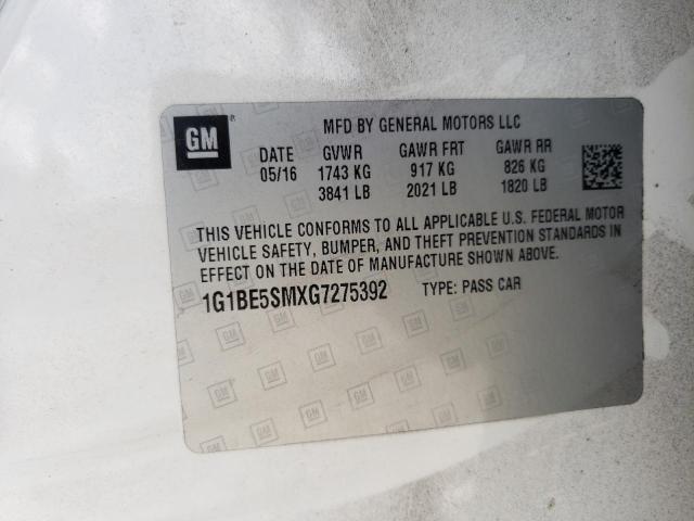 2016 CHEVROLET CRUZE LT 1G1BE5SMXG7275392
