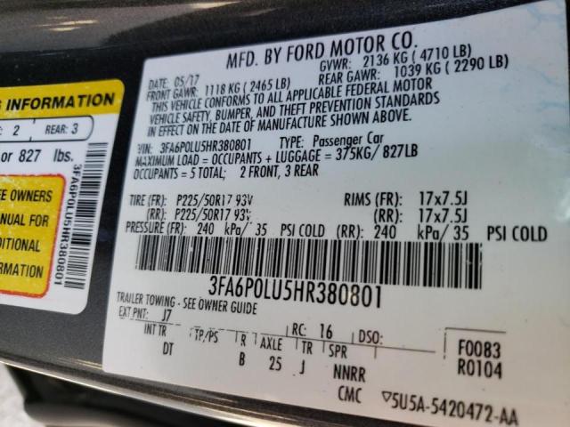 2017 FORD FUSION SE 3FA6P0LU5HR380801