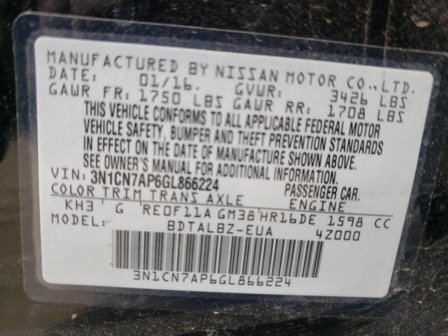 2016 NISSAN VERSA S 3N1CN7AP6GL866224