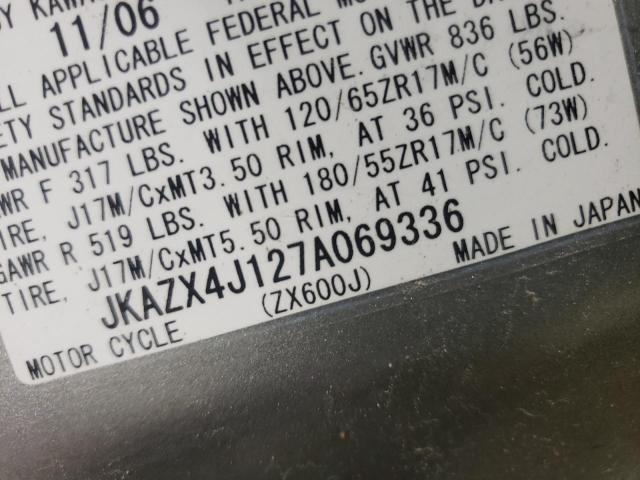 2007 KAWASAKI ZX600 J1 JKAZX4J127A069336