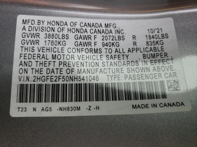 2022 HONDA CIVIC SPOR 2HGFE2F50NH541046