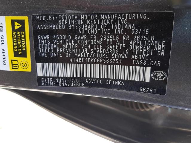 2016 TOYOTA CAMRY LE 4T4BF1FK0GR566251