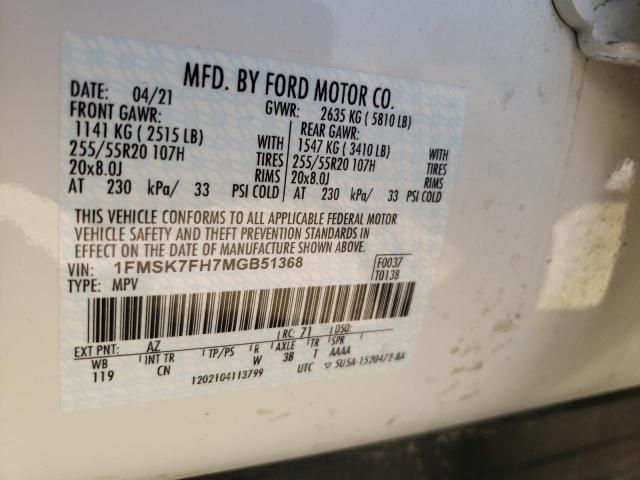 2021 FORD EXPLORER L 1FMSK7FH7MGB51368