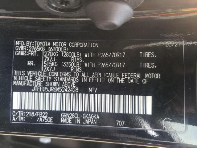 2021 TOYOTA 4RUNNER SR JTEEU5JR6M5242428