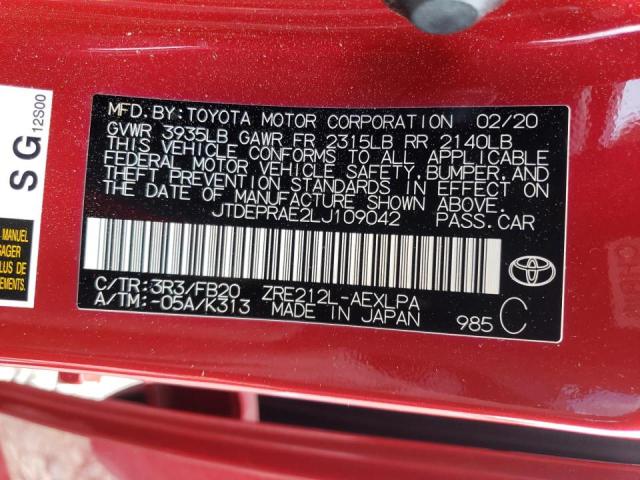 2020 TOYOTA COROLLA LE JTDEPRAE2LJ109042