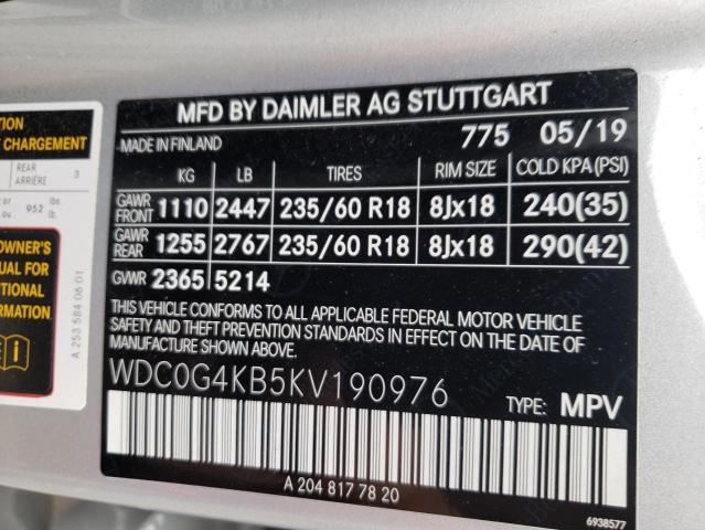 2019 MERCEDES-BENZ GLC 300 4M WDC0G4KB5KV190976