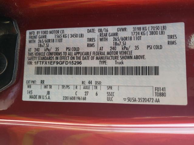 2016 FORD F150 SUPER 1FTFX1EF9GFD15296