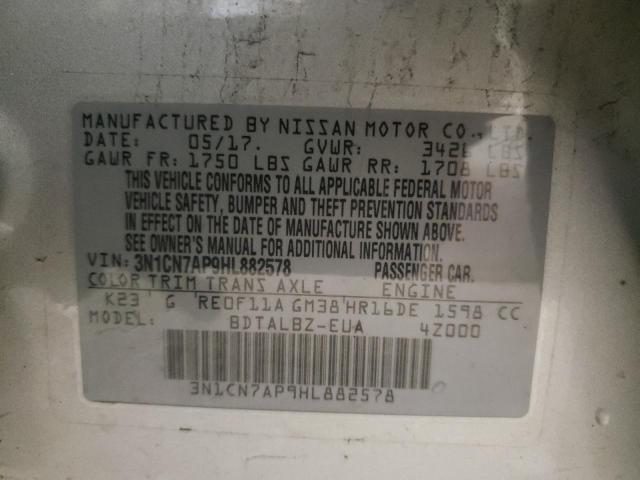2017 NISSAN VERSA S 3N1CN7AP9HL882578