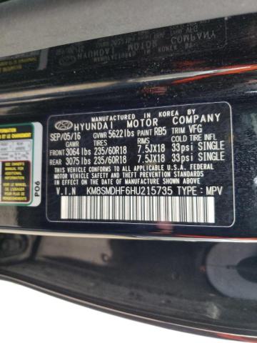 KM8SMDHF6HU215735 Hyundai Santa Fe S 2017. Фото: 9