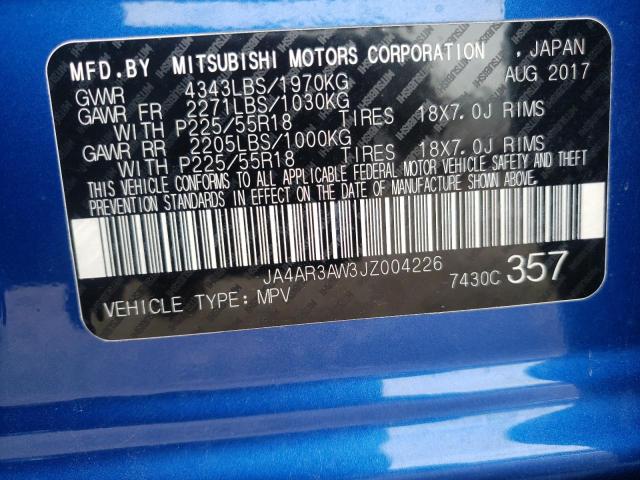 2018 MITSUBISHI OUTLANDER JA4AR3AW3JZ004226