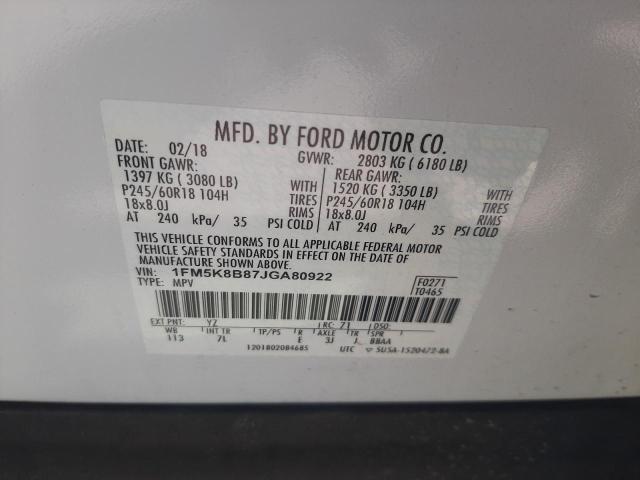 2018 FORD EXPLORER 1FM5K8B87JGA80922