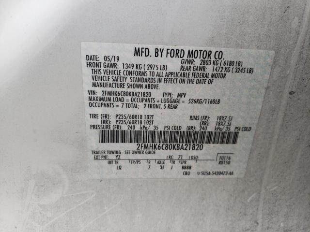 2019 FORD FLEX SEL 2FMHK6C80KBA21820