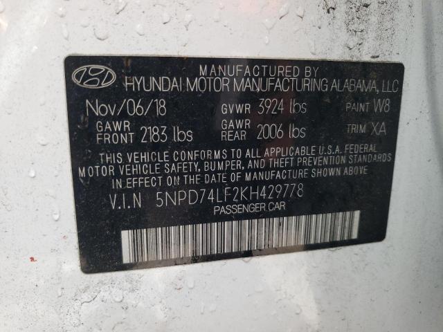 2019 HYUNDAI ELANTRA SE 5NPD74LF2KH429778