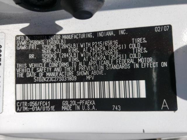 5TDZK23C27S031809 Toyota Sienna Ce 2007. Фото: 9